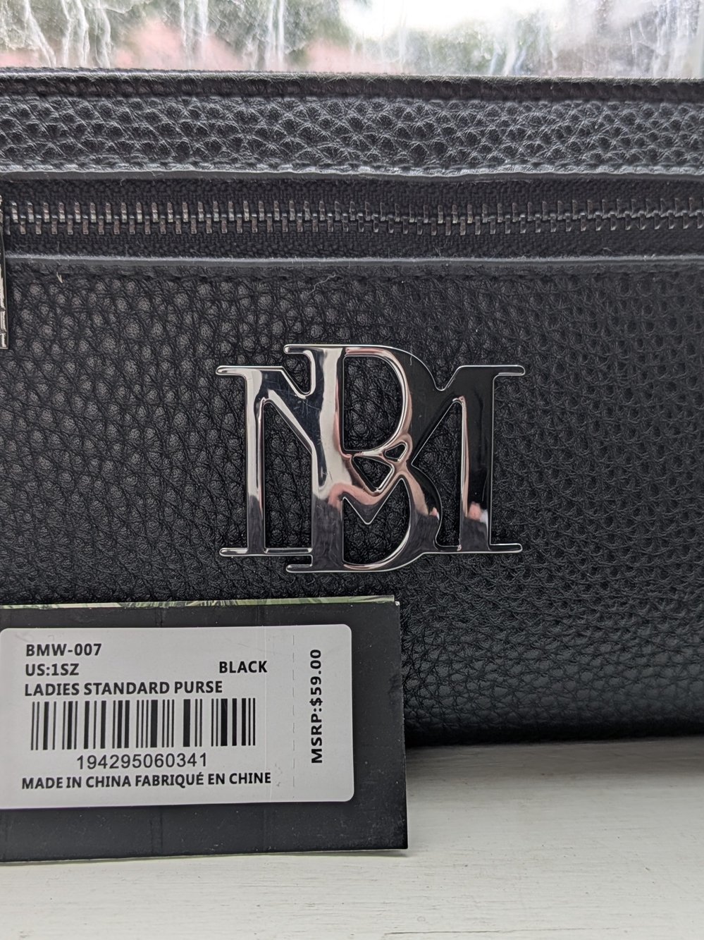 Badgley Mischka Black Leather Zip Pouch Brand New